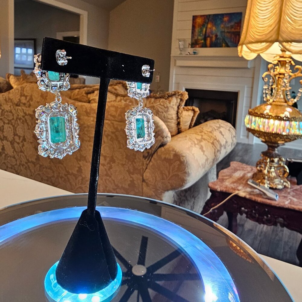 Paraiba Tourmaline Emerald Earrings - Picture 3 of 8